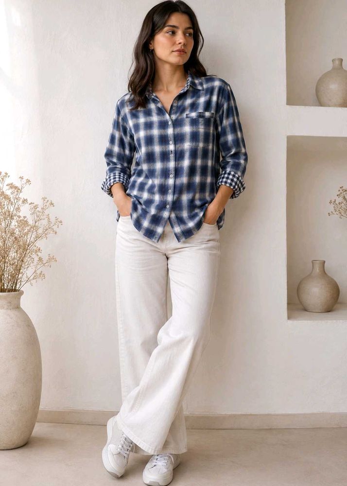 Rare Tommy Hilfiger Women's Blue Plaid Shirt