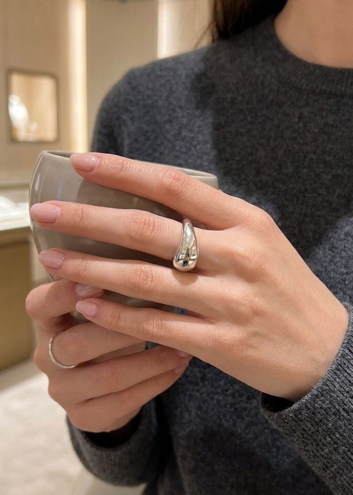 New Minimalist Silver Bean Ring