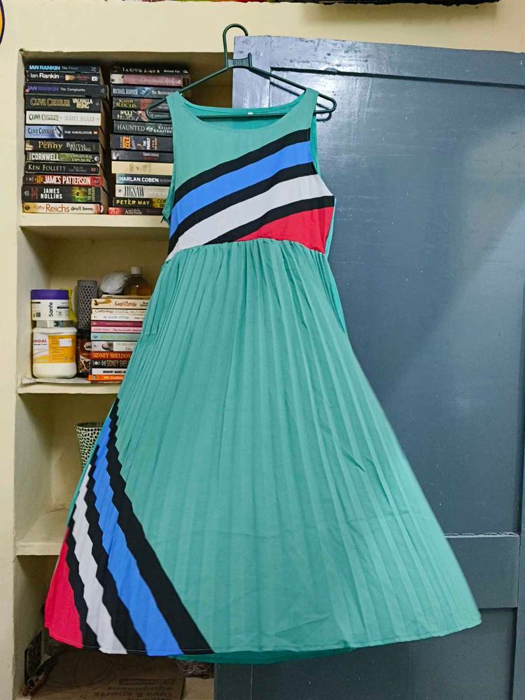 Boho Style Teal Pleated Dress
