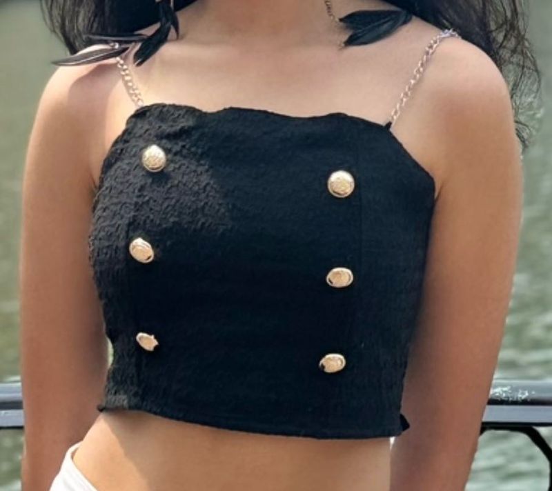 Chic Black Chain Strap Crop Top