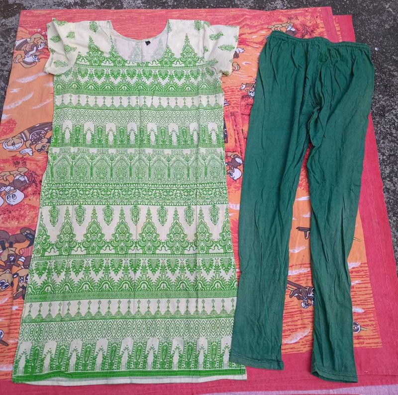 Green Kurta &amp; Leggings Set