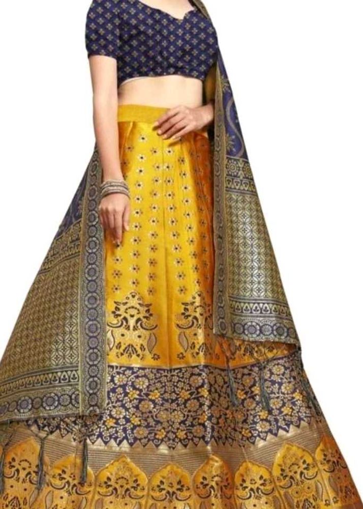 Elegant Yellow &amp; Navy Lehenga