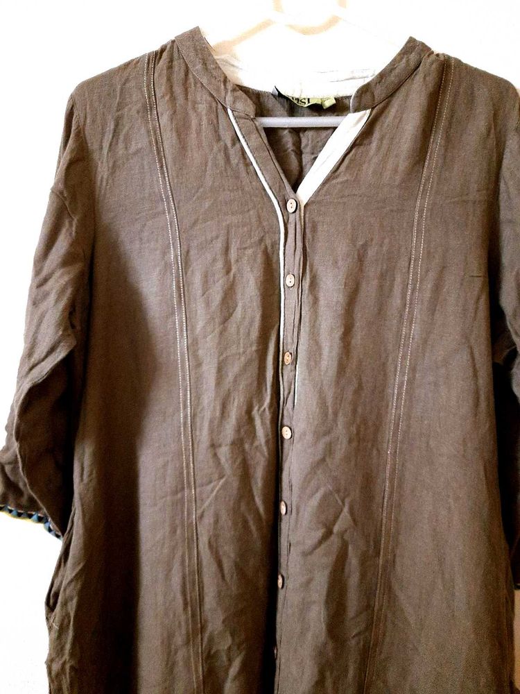 Brown V-Neck Kurta