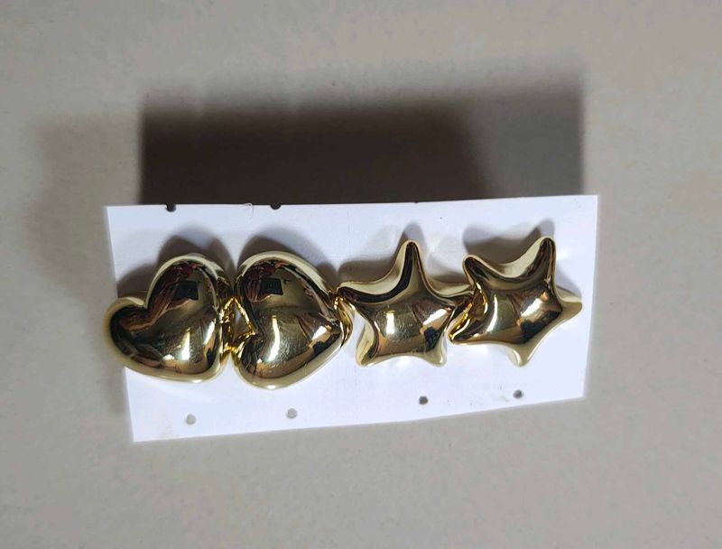 Gold Tone Heart &amp; Star Earrings