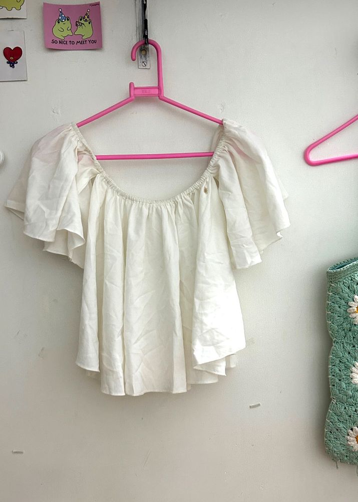 Berrylush White Bardot Top | Size Xs