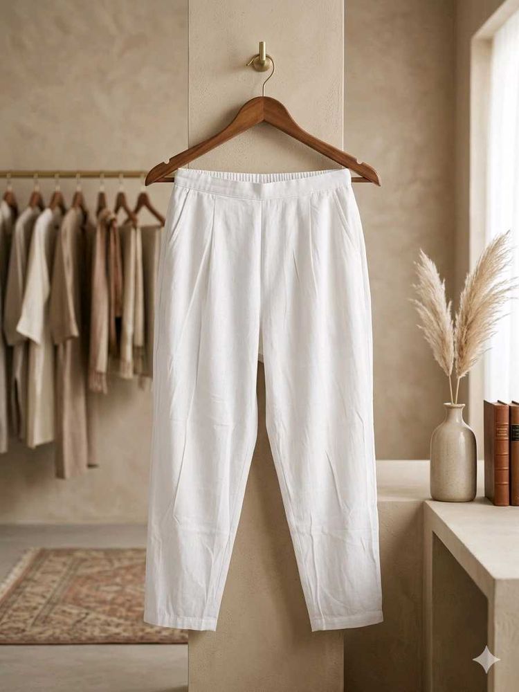 White Linen Cropped Pants