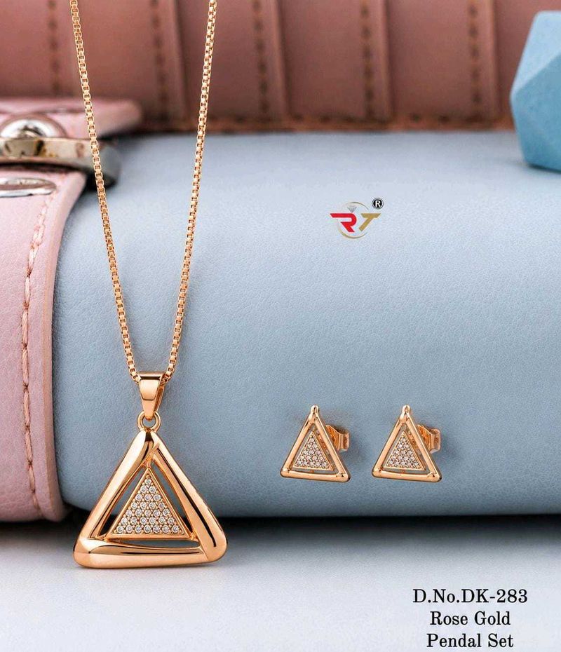 Rose Gold Triangle Pendant Necklace &amp; Earrings Set