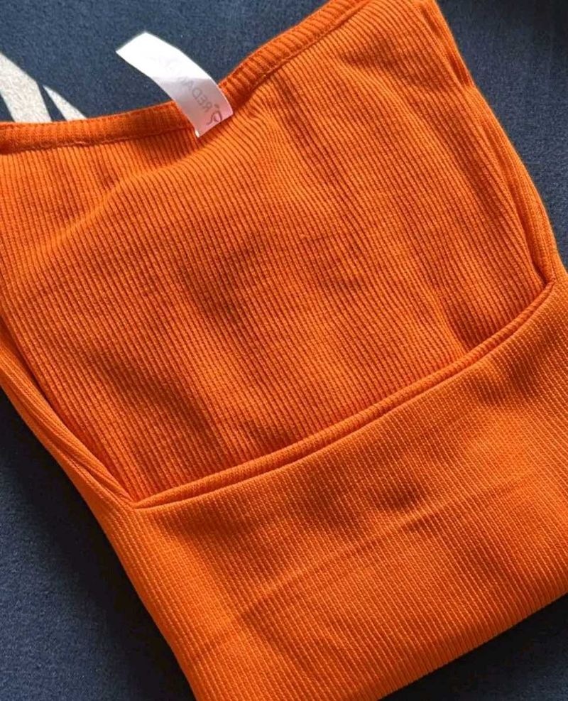 Orange Ribbed Tank Top
