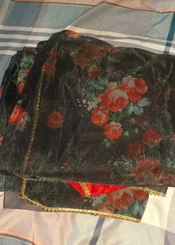 Black Floral saree with Gold Border