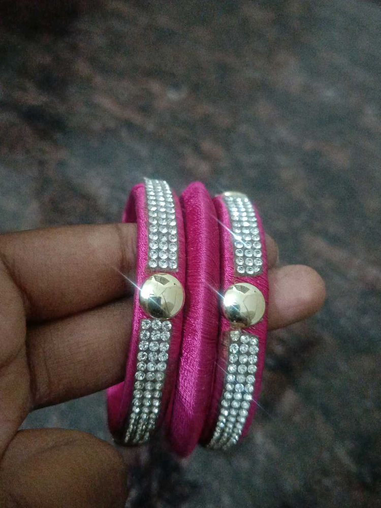 Stunning Pink Bangles with Rhinestones