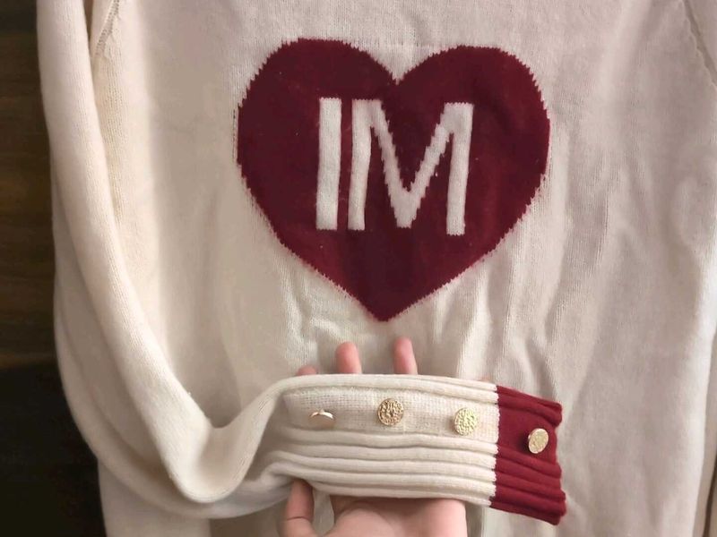 Heart Motif Knit Turtleneck Sweater