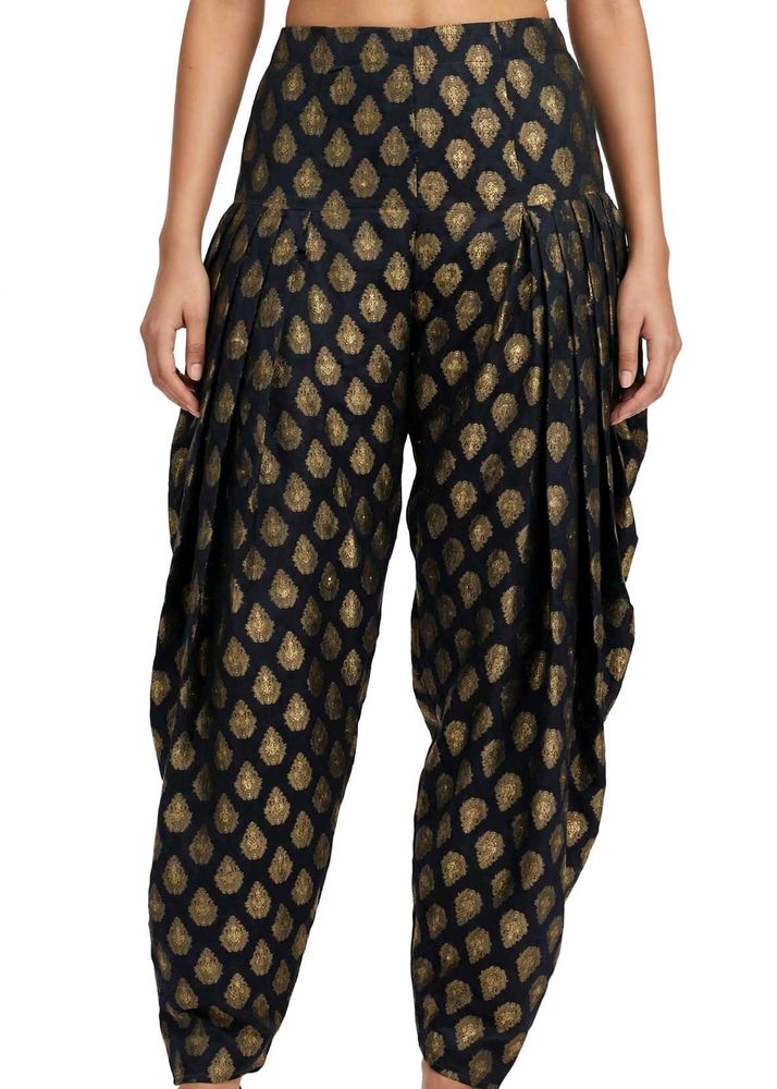 Elegant Black &amp; Gold Brocade Dhoti Pants