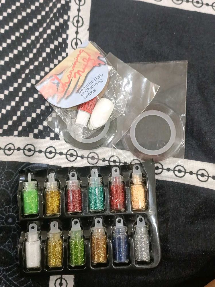 Nail Art Glitter &amp; Decals Set