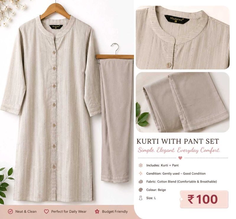 Elegant Beige Kurta Pant Set 100 rs only