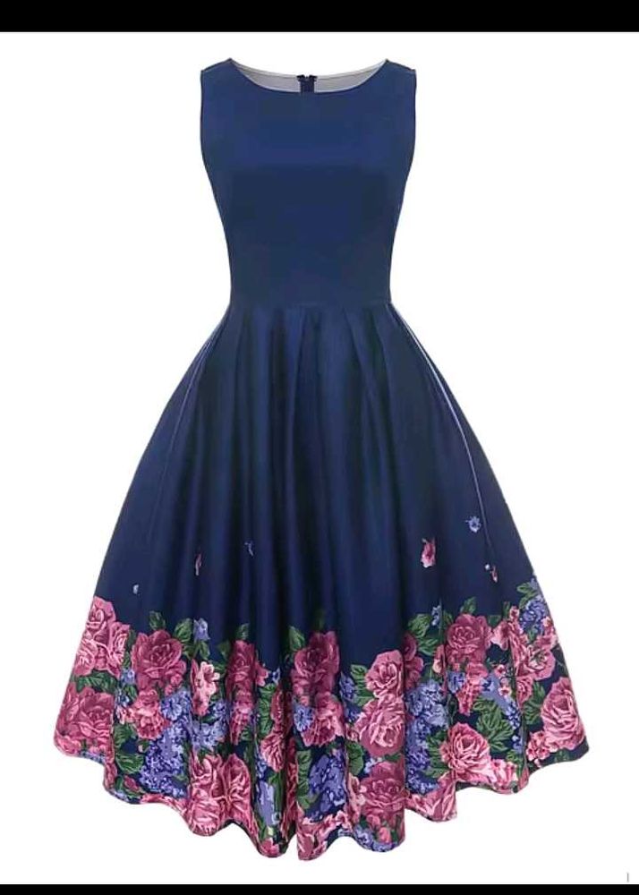 Elegant Navy Floral Vintage Dress