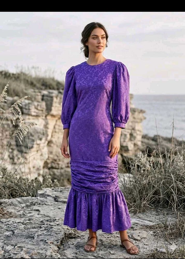 Elegant Purple Ruched Midi Dress