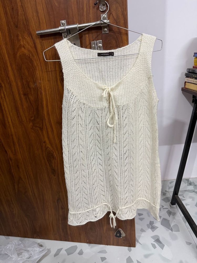 Cream Crochet Sleeveless dress
