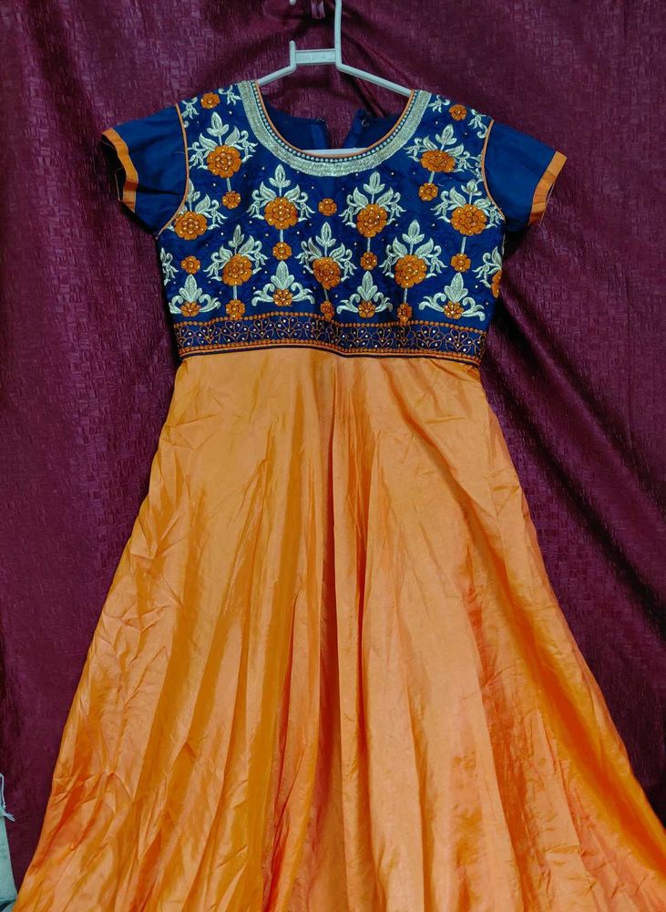 Beautiful Orange and Blue Embroidered Gown
