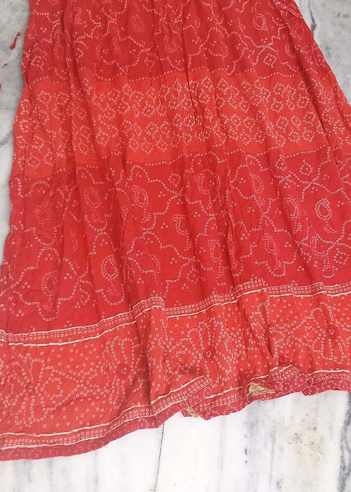 Vibrant Red Bandhani Print Skirt