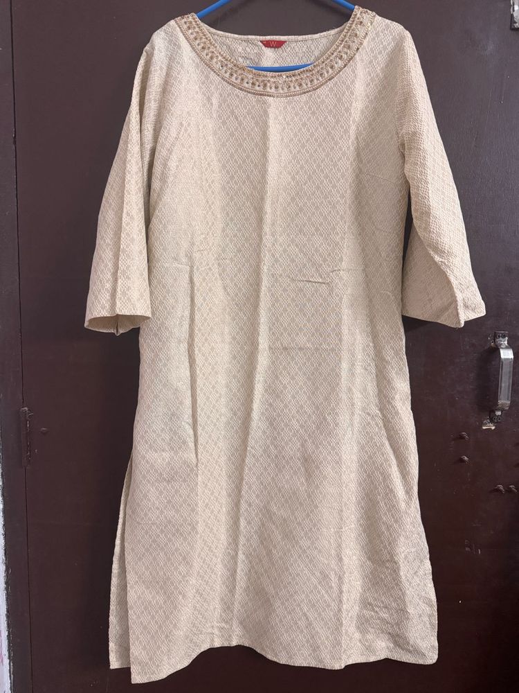 W Elegant Beige Embroidered Kurta
