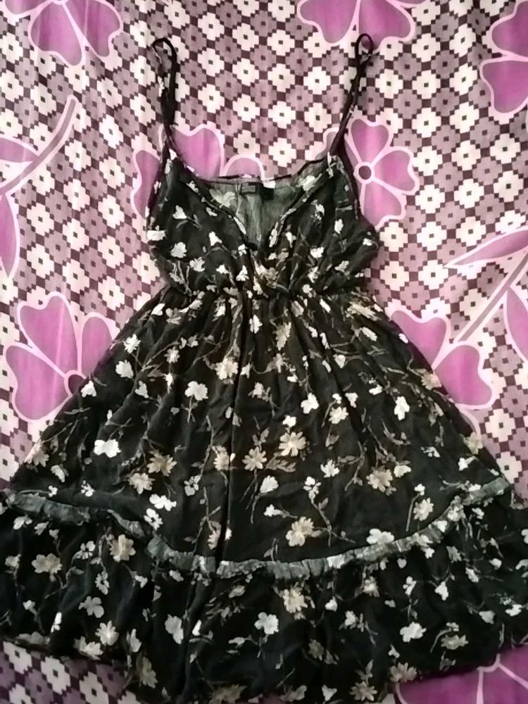 Black Floral Print Mini Dress