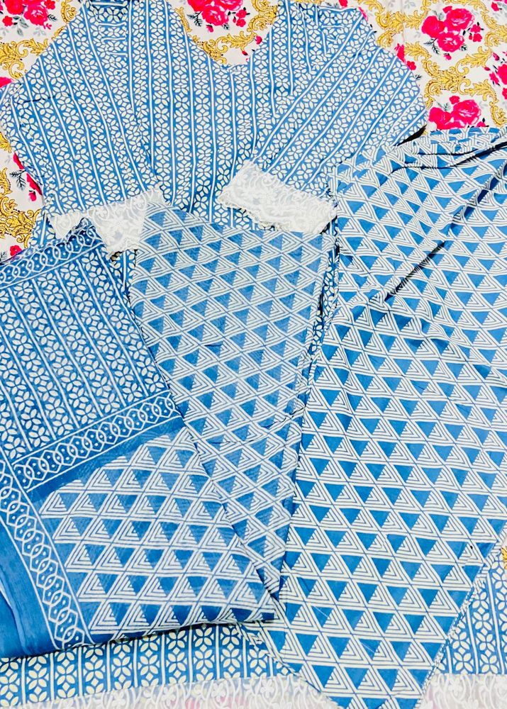 Blue &amp; White Printed Kurta Set