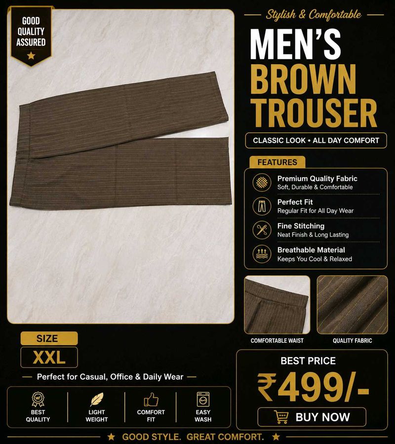 Men's Brown Striped Trousers