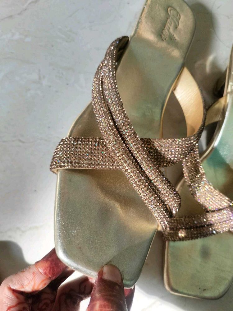 Sparkly Embellished Gold Flat Sandals
