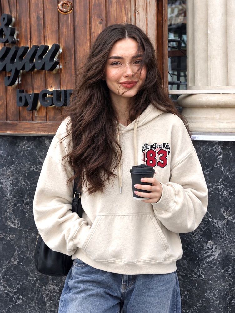 H&amp;M Regular fit Beige Hoodie "New York Co. 83"