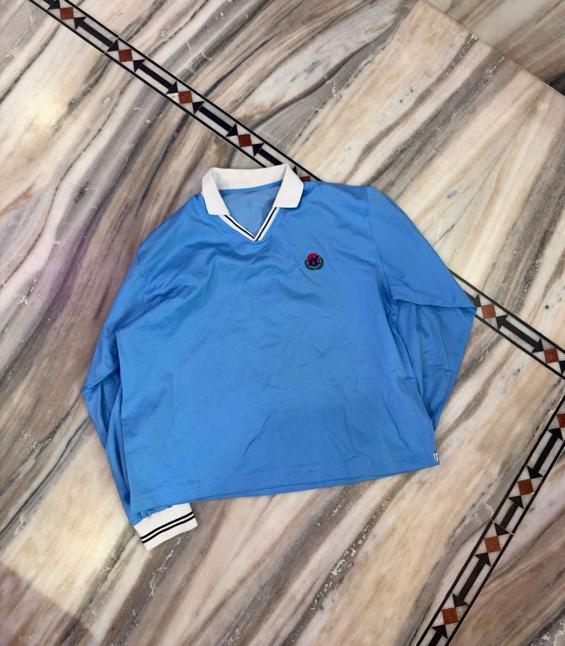 Blue Long Sleeve Collared Top