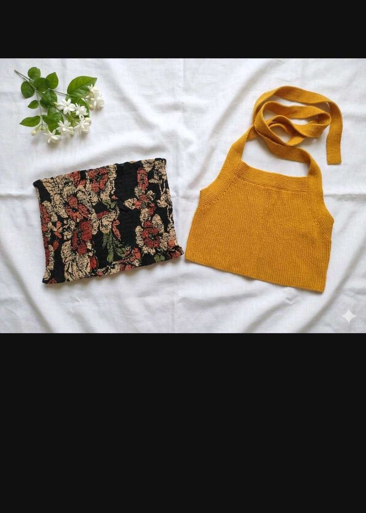 Chic Smocked Floral Tube Top &amp; Knit Halter