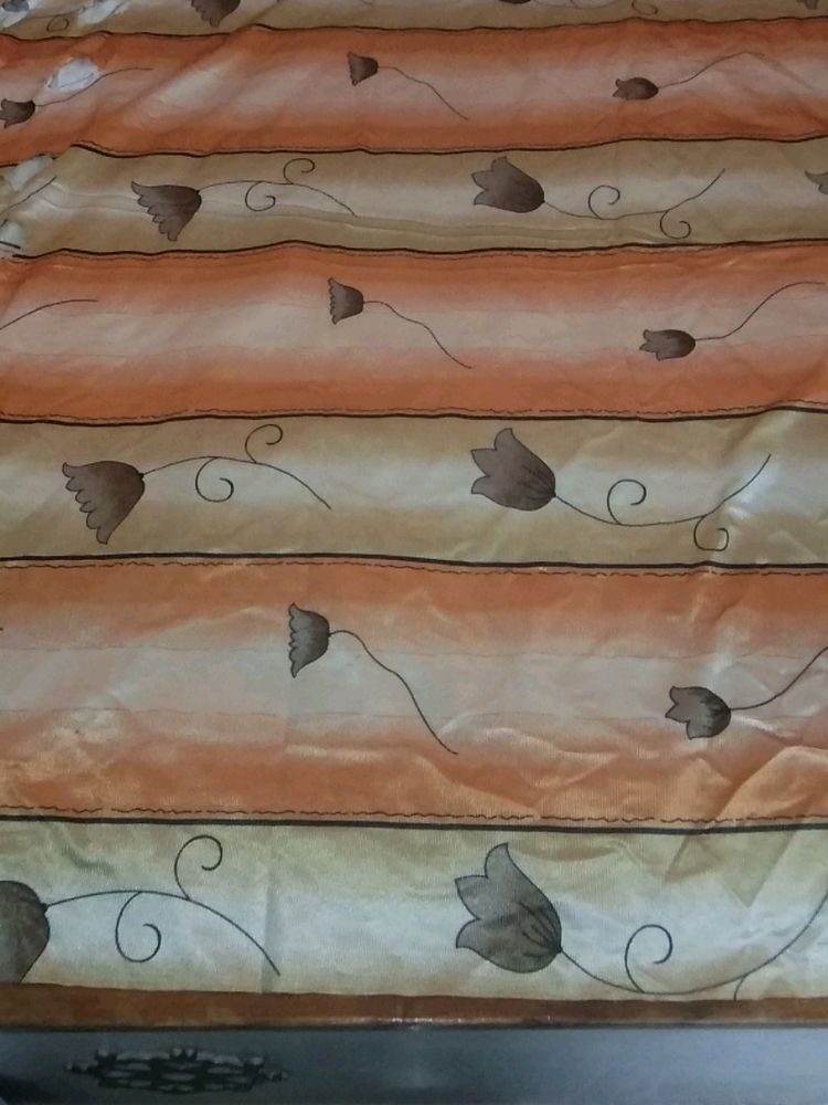 One- Golden,Mustard,Orange Print Satin Curtain