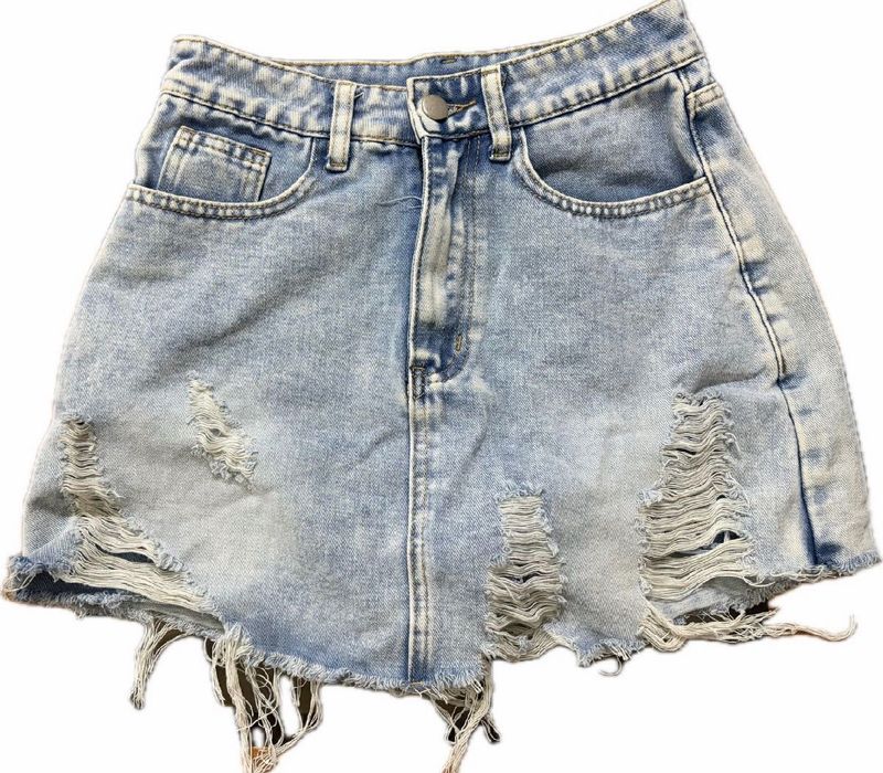 Distressed Denim Mini Skirt
