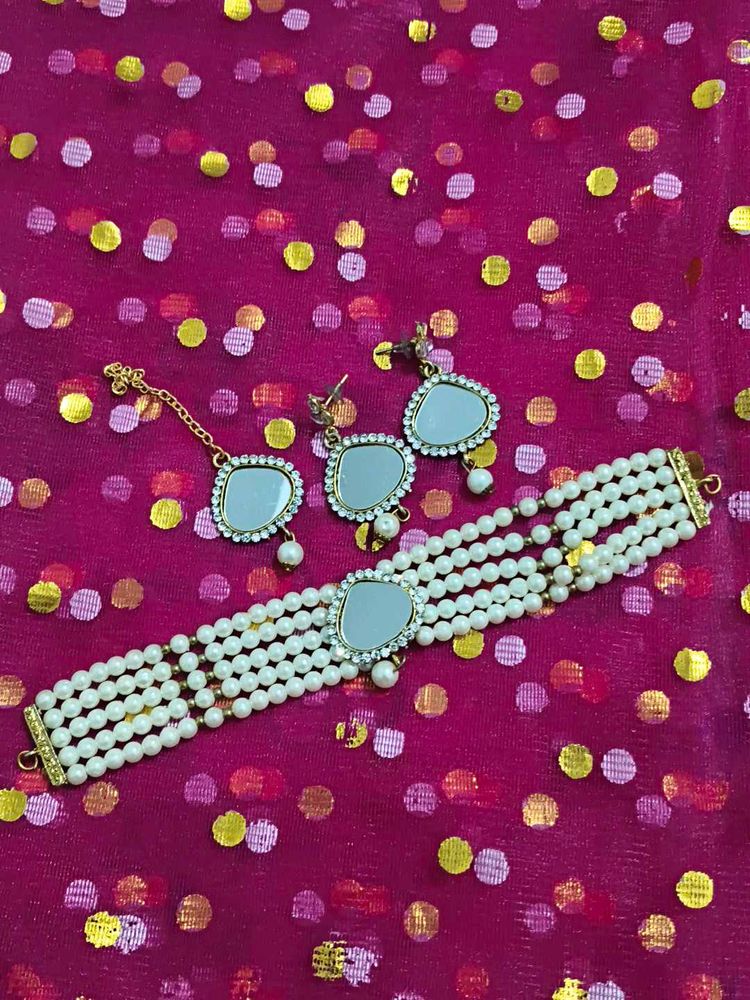 Pearl Mirror Choker set for nauratri