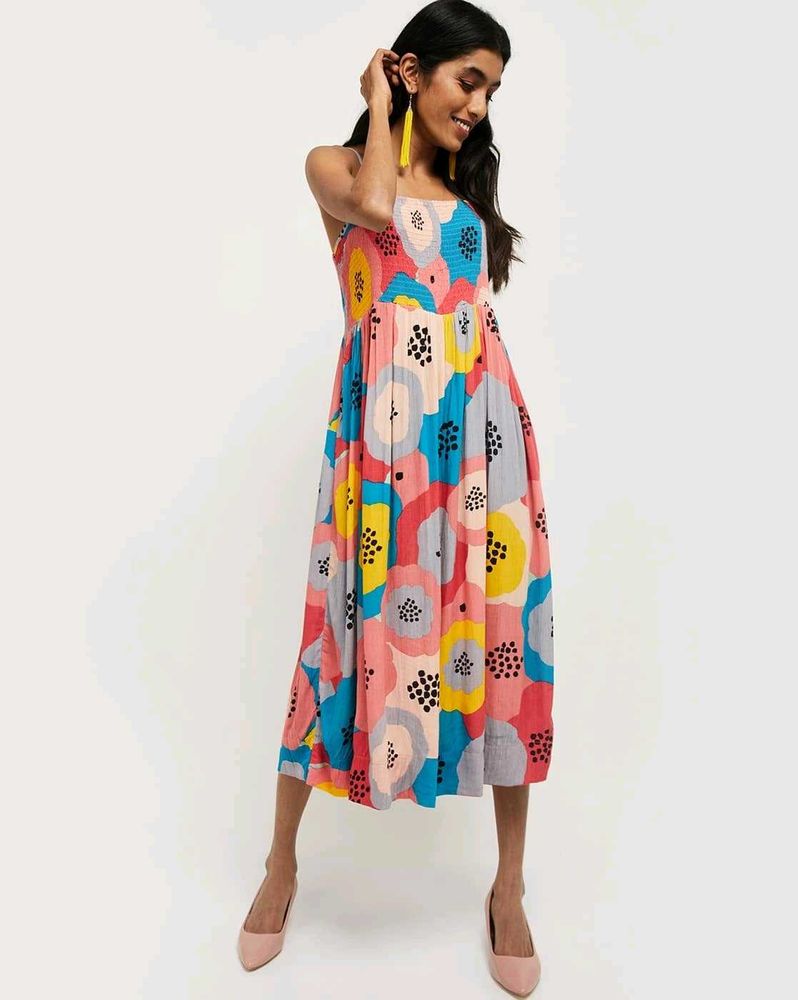 Vibrant Floral Print Midi Dress