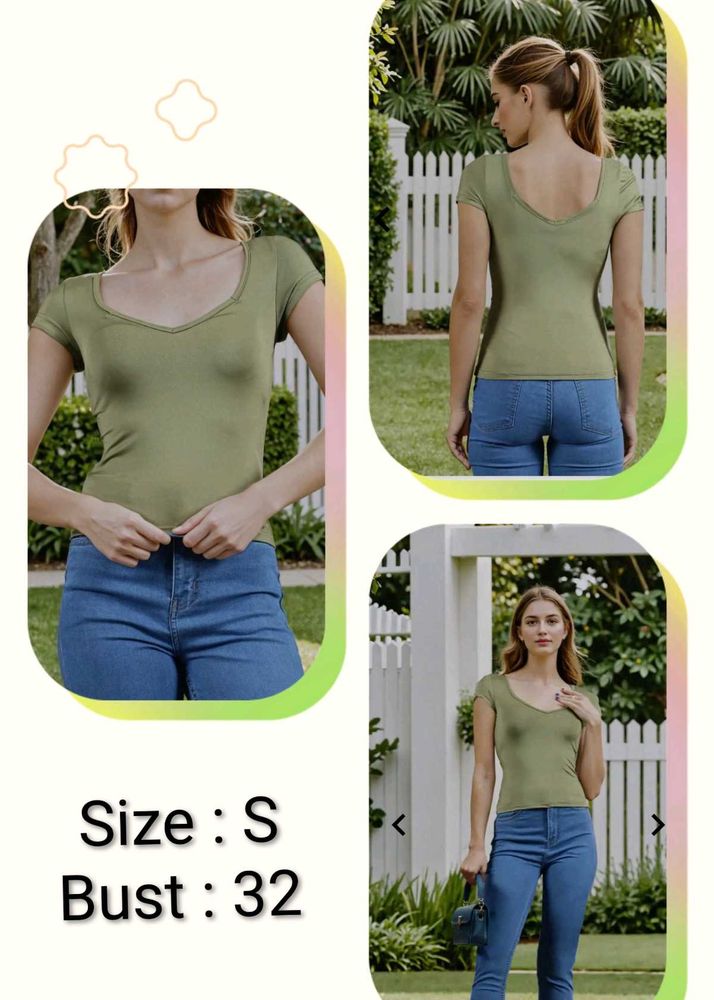 Olive Green V-Neck Top