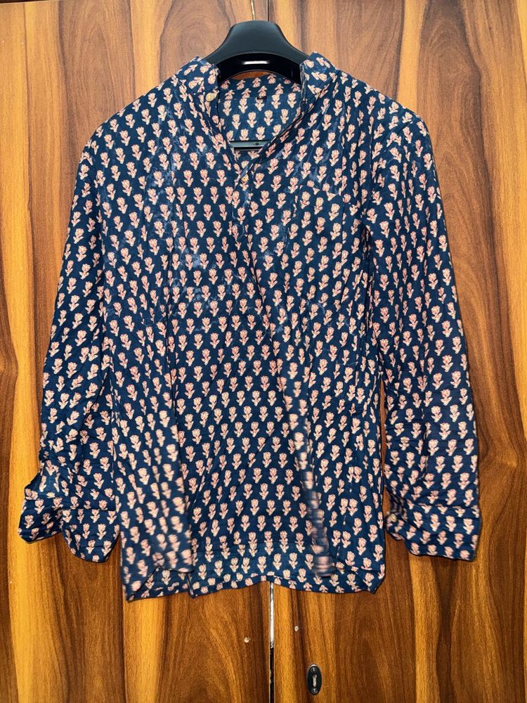 Blue Printed Short Kurta Top | Size Medium