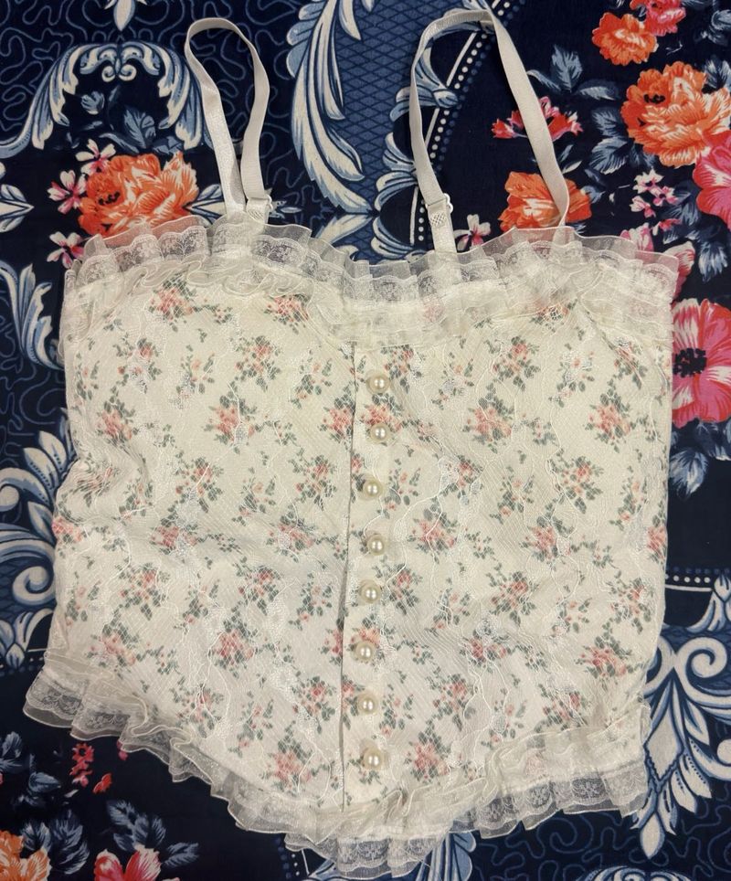 Floral padded Lace Trim Cami Top