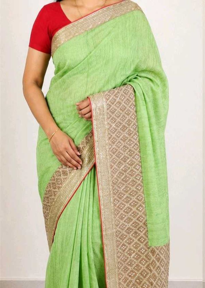 Green Saree with Embellished Border