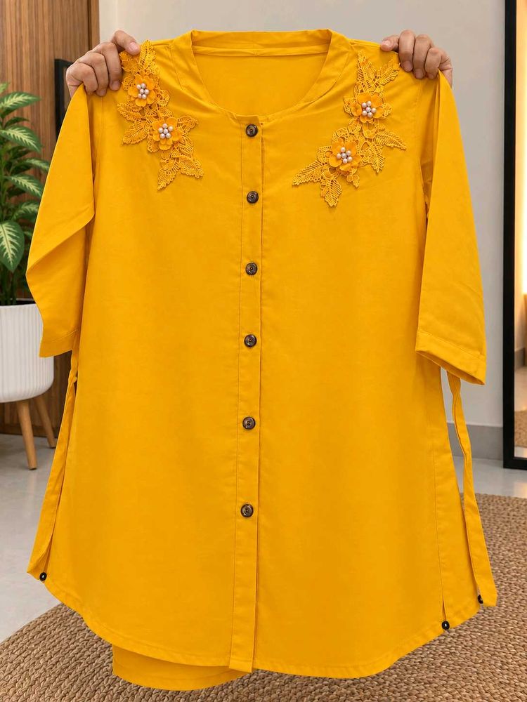 Yellow Kurta with Floral Embellishments