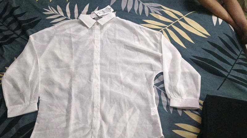 Sheer White Button-Up Blouse