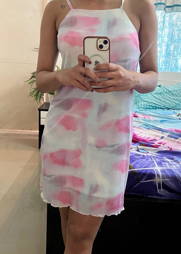 FREE SHIPPING - Pastel Tie-Dye Mini Slip Dress