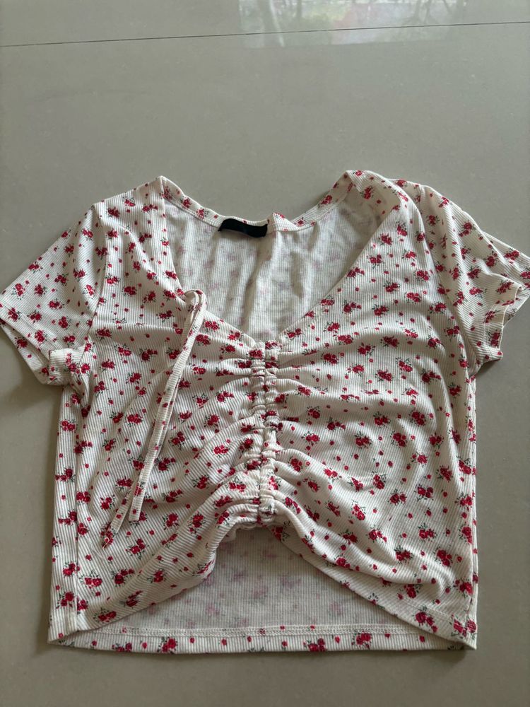 Cute Floral Ruched Crop Top