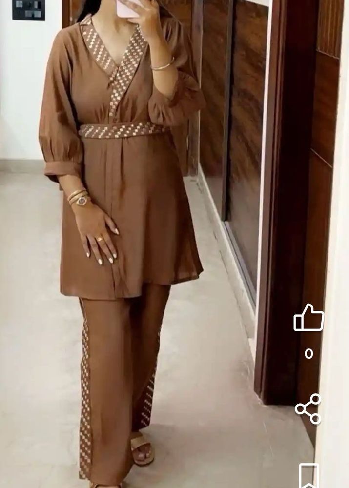 embroidered mirror work tunic with trouser &amp; belt