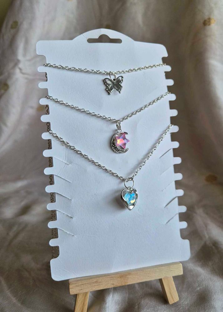3-Piece Dainty Butterfly, Moon &amp; Heart Necklaces