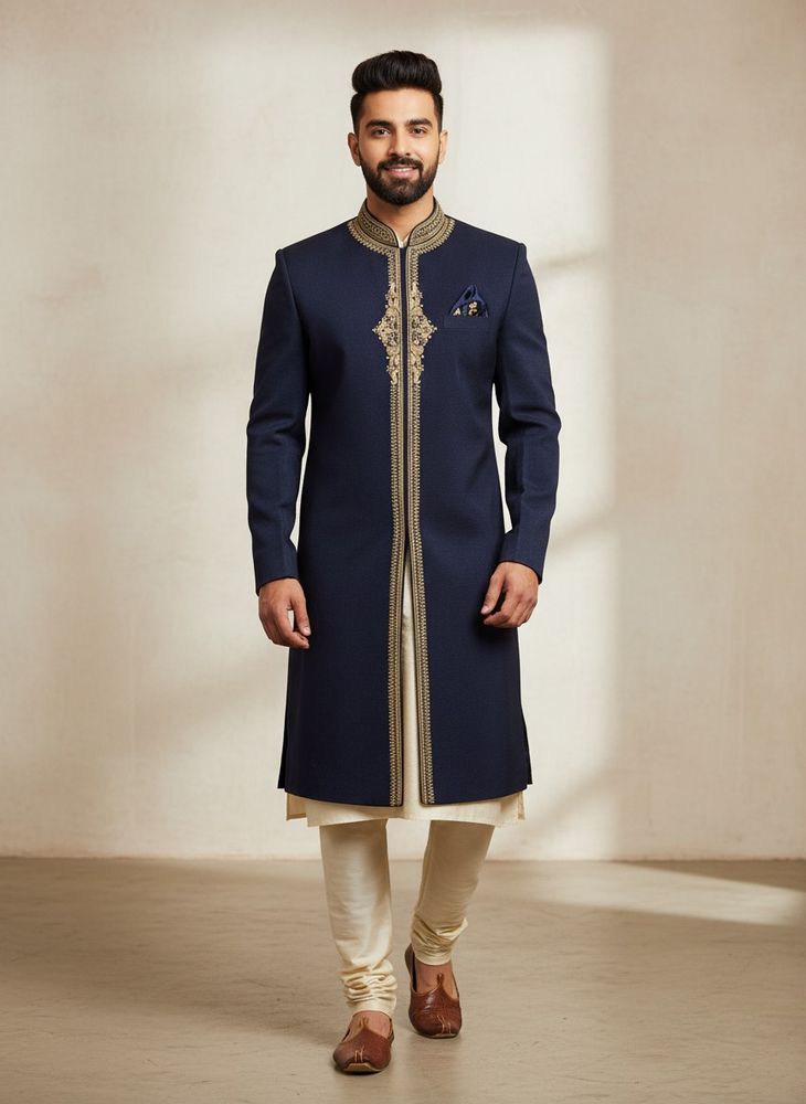 Elegant Navy Blue Sherwani Jacket