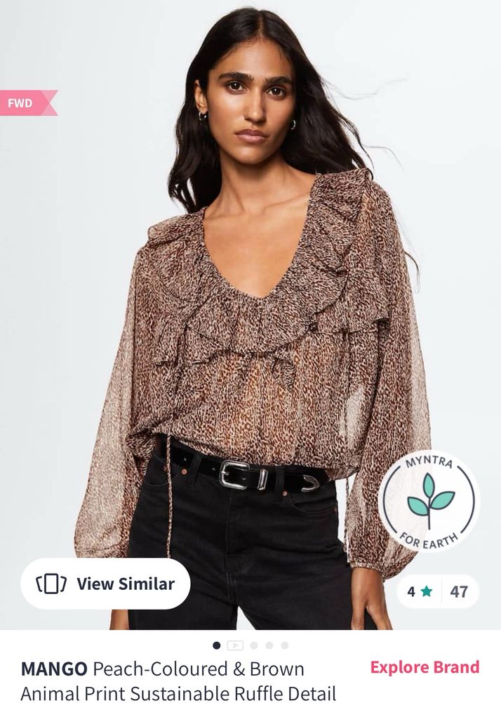 Mango Brand New Peach Animal Print Top