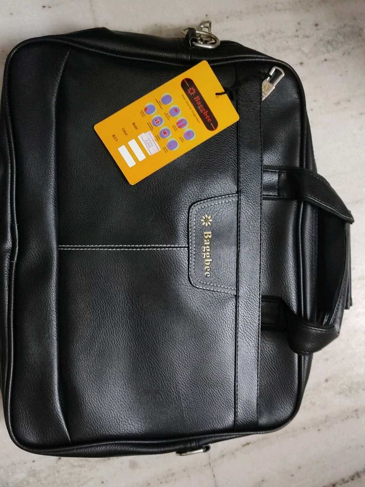 Stylish Black Leather Briefcase - Laptop Bag