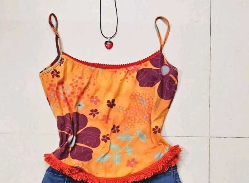 Vibrant Floral Cami Top with Necklace