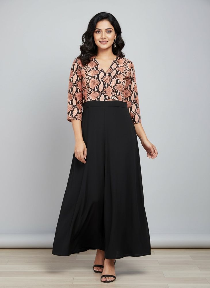 Black Stylish Snake Print Jumpsuit For 32 Bust